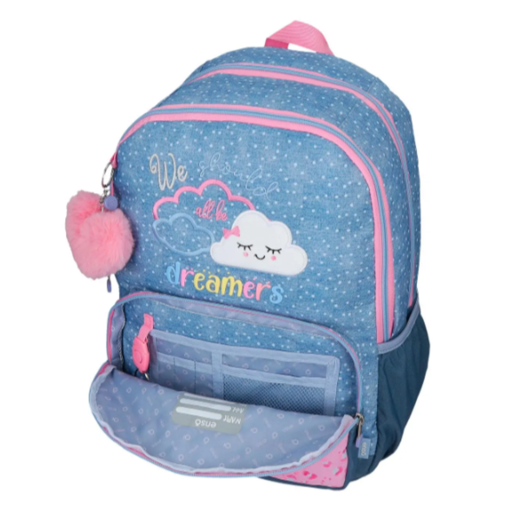BOLSO ENSO GRIS CON ROSADO DREAMERS DE DOBLE CIERRE