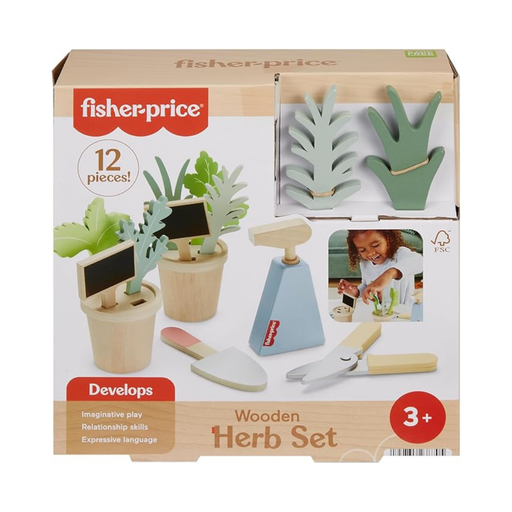 [194735238705] FISHER PRICE JUEGO DE HERRAMIENTAS Y JARDIN DE HIERBAS DE MADERA 12 PCS 