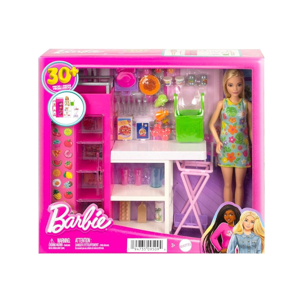 MATTEL BARBIE DESPENSAS DE ENSUEÑO MUÑECA RUBIA CON MUEBLE Y ACCESORIOS DE COMIDA