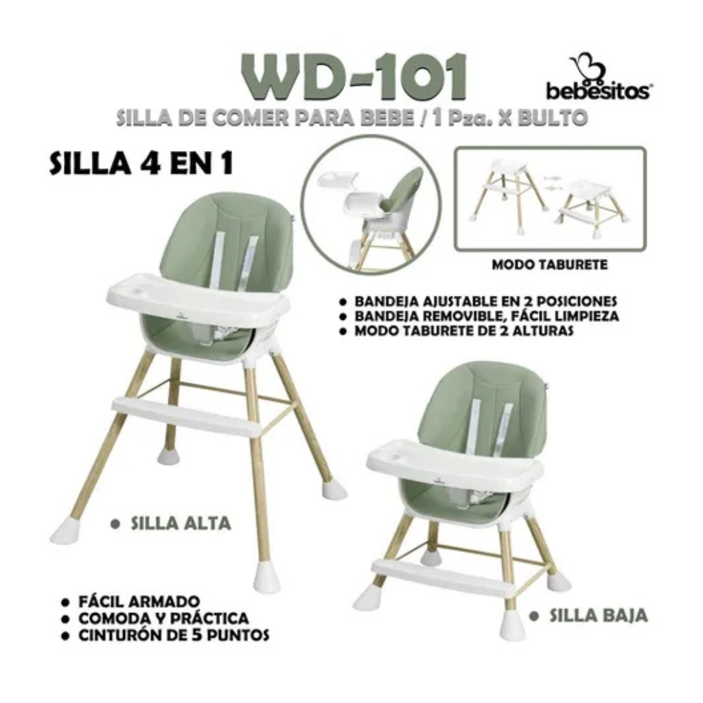 SILLA DE COMER PARA BEBE 4 EN 1 BEBESITOS MODELO WD-101 VERDE