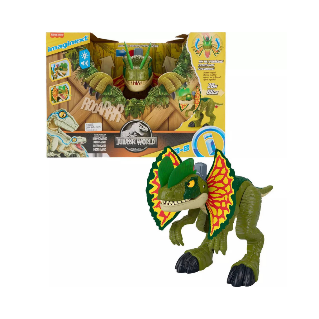 FISHER PRICE JURASSIC WORLD IMAGINEXT DILOPHOSAURUS CON LUCES Y SONIDO