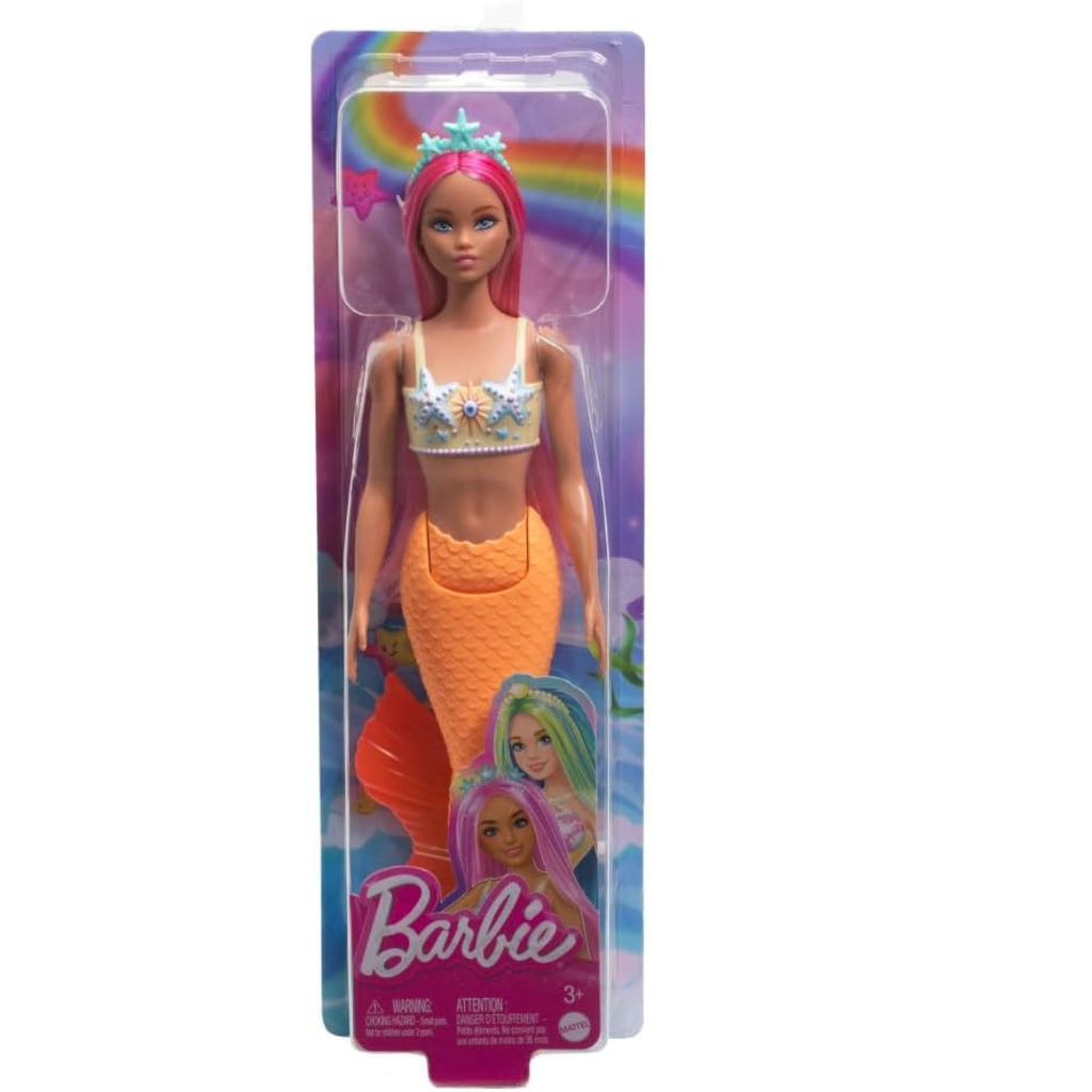 Barbie Muñeca de sirena con accesorio de pelo de fantasía rosa y diadema