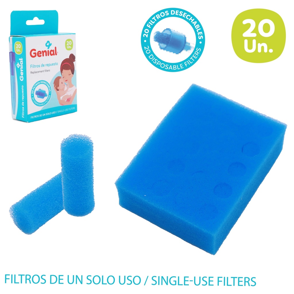 GENIAL FILTRO DE REPUESTO DE ASPIRADOR NASAL 20UNIDADES