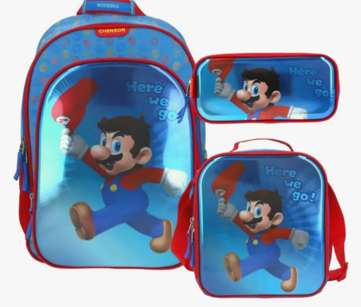 [7509048402133] KIT ESCOLAR MARIO BROSS, MORRAL, CARTUCHERA Y LONCHERA CHENSON