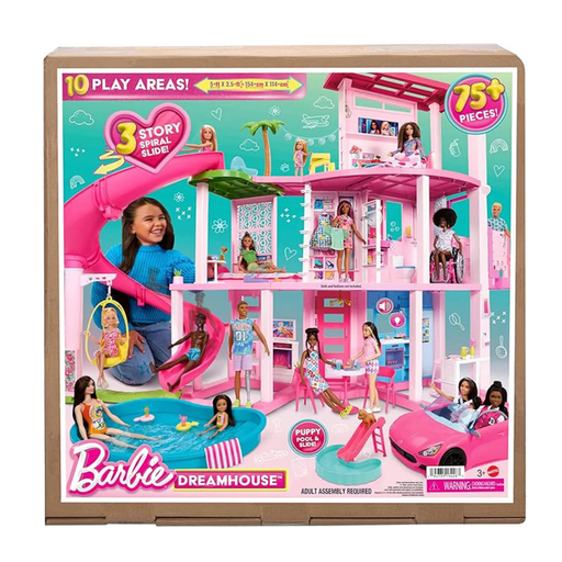 [194735134267]  MATTEL CASA DE ENSUEÑO BARBIE, 75+ PIEZAS, CASA DE MUÑECAS POOL PARTY CON TOBOGÁN DE 3 PISOS