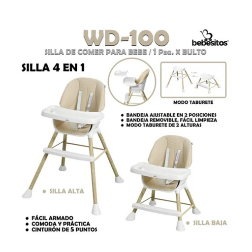 [WD-100] SILLA DE COMER PARA BEBE 4 EN 1 BEBESITOS MODELO WD-100 CREMA