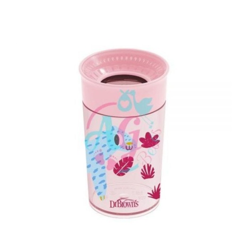 [072239323816] DR BROWNS / VASO DE TRANSICION SIN BOQUILLA MODELO ANIMALES ROSA / 10OZ
